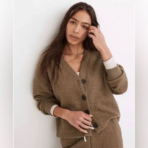 Madewell Women's Flower Puff-Jacquard Crop Cardigan Size Small